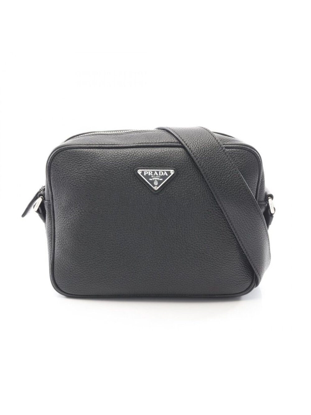 Prada Shoulder Bag Triangle Logo Black Leather